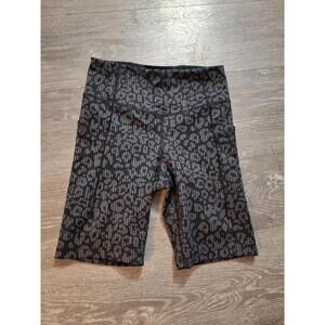 Brooks Womens Leopard Print Black & Gray Biker Shorts With Pockets, Size Small